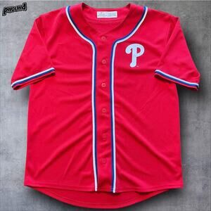 Philadelphia Phillies Jersey Youth XL 14/16 Red MLB Baseball Button Front Mesh